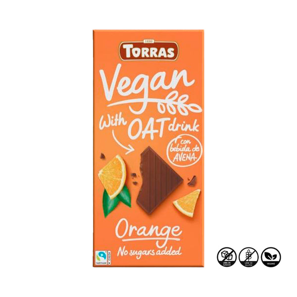 Chocolate Negro 43% Cacao extracto de avena, pasta de avellana y Naranja, 100g