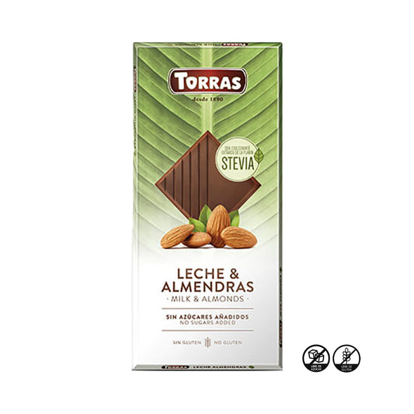 Chocolate con Leche y Almendras con Stevia 60% Cacao, 125g
