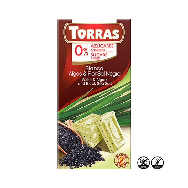 Chocolate Blanco con Algas y Flor de Sal Negra Sin Azúcar, 75g