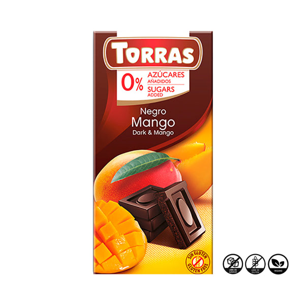 Chocolate Negro 52% Cacao con Mango Sin Azúcar, 75g