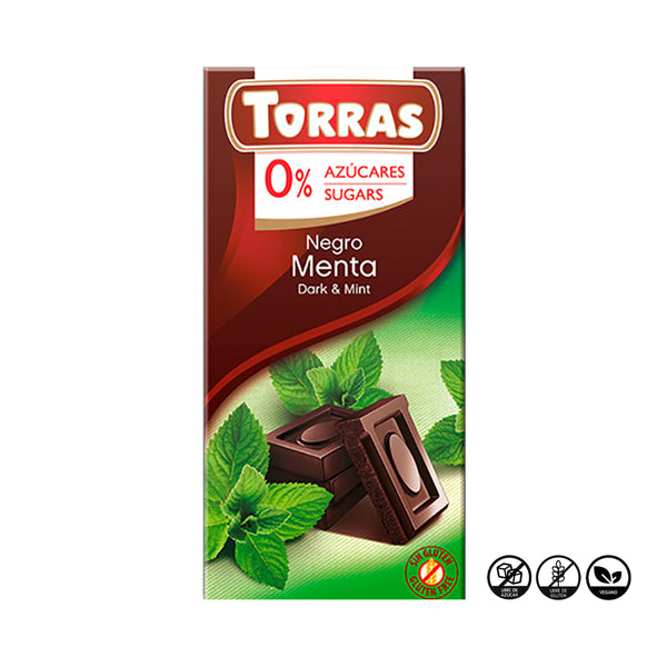 Barra de Chocolate Negro con Menta, sin Azúcar Añadida y sin Gluten, 75 g