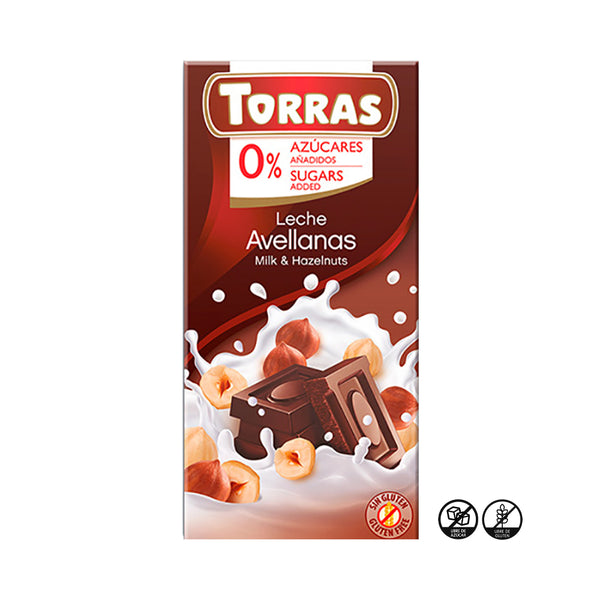 Chocolate con Leche y Avellanas 34% Cacao Sin Azúcar, 75g